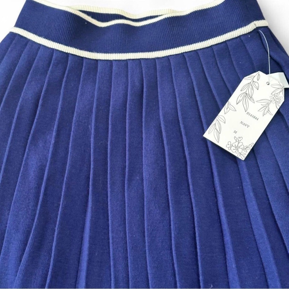 Willow & Wind Navy Blue Pleated Knit Skirt Size M - Preppy Tennis Style Mini NEW - Picture 7 of 12